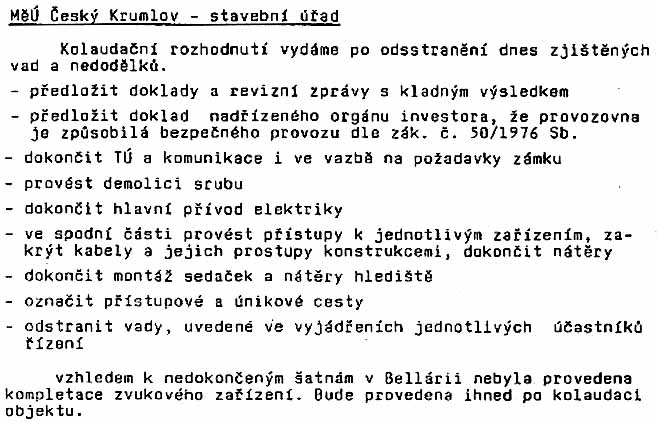 Kolaudační rozhodnutí MÚ Č. Krumlov o povolení úžívání otáčivého hlediště, list 6